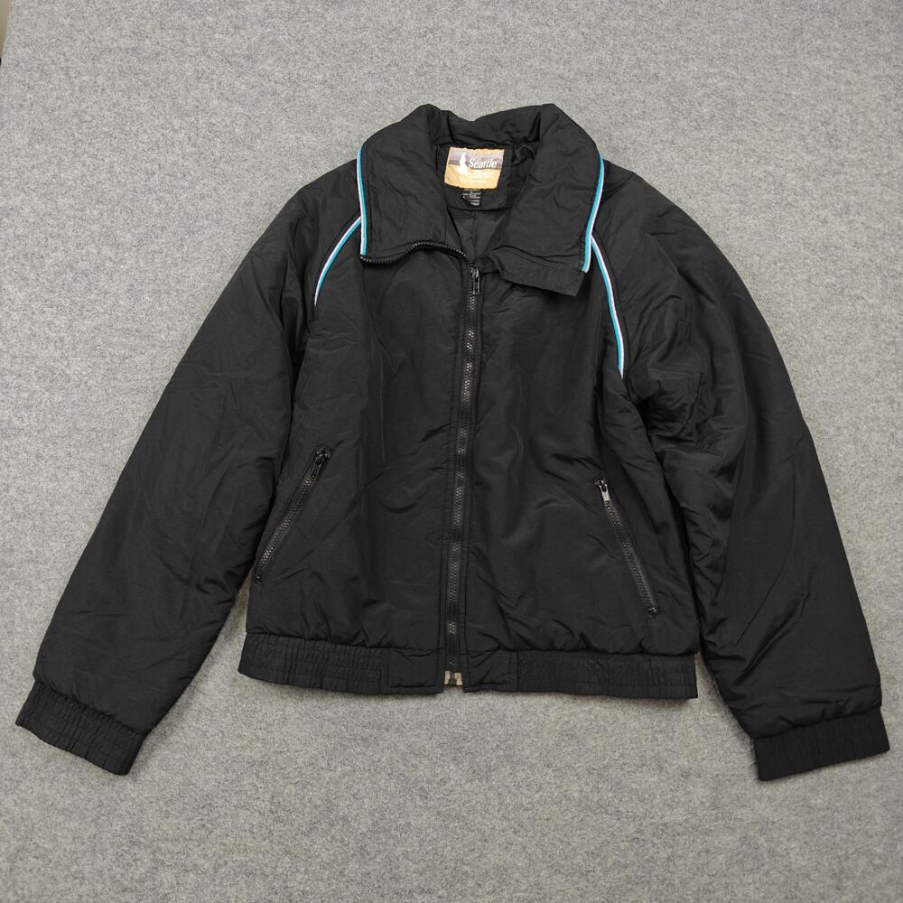 Vintage Seattle Blues Jacket Womens Large Black Bomber Insulated Full Zip
